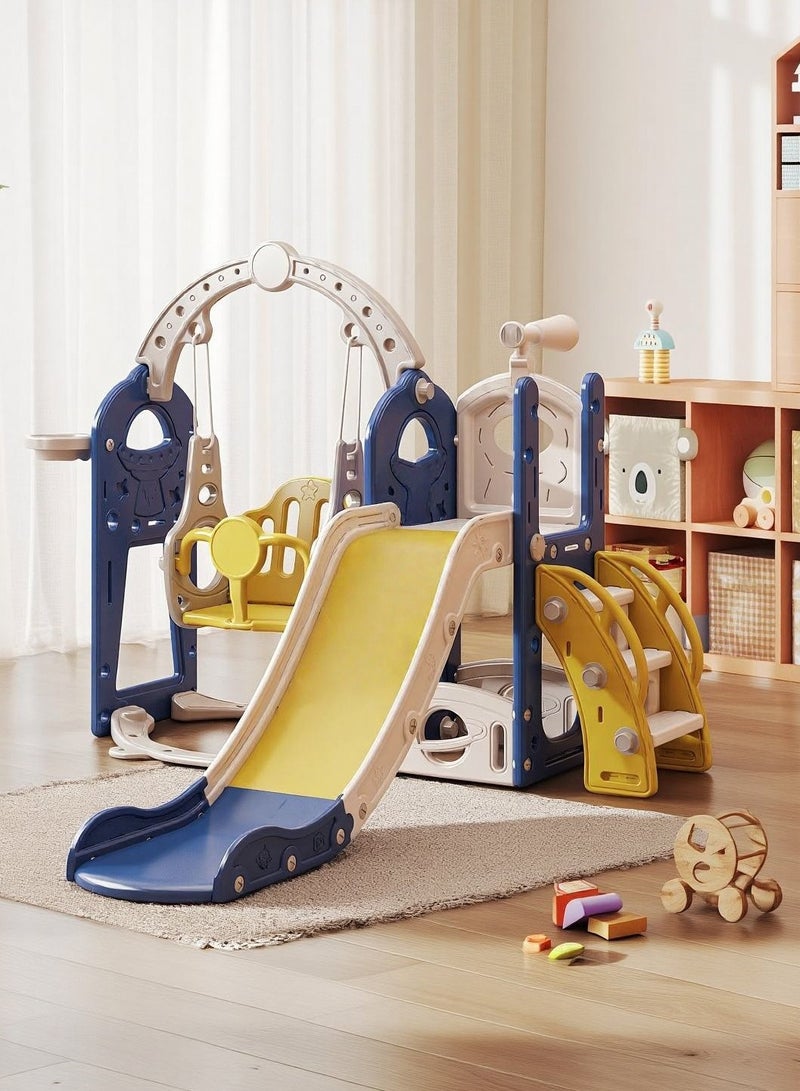 HAVERTYS "5-in-1 Kids Slide & Swing Set with Basketball Hoop, Storage Box & Telescope – Indoor/Outdoor Toddler Toy Playground " - Image 1